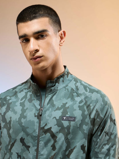 Technosport Printed Slim Fit Mock Neck Jacket with TS FLEXI For Men OR-92 (Green Mist)