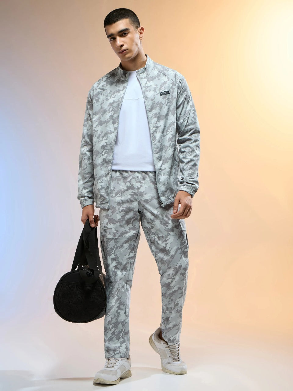 Technosport Printed Slim Fit Mock Neck Jacket with TS FLEXI For Men OR-92 (Grey Boscage)