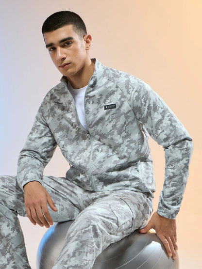 Technosport Printed Slim Fit Mock Neck Jacket with TS FLEXI For Men OR-92 (Grey Boscage)