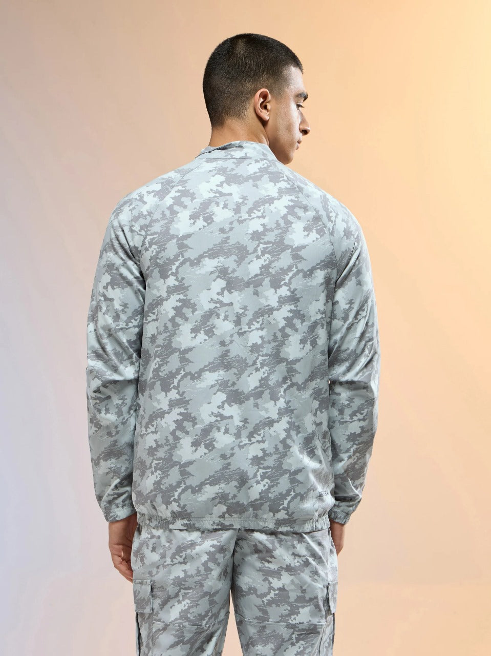 Technosport Printed Slim Fit Mock Neck Jacket OR-92 - Grey Boscage