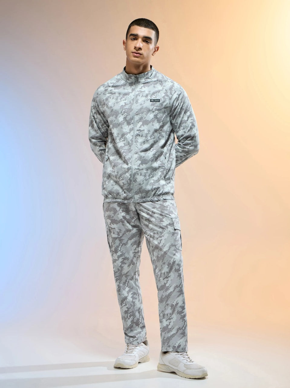 Technosport Printed Slim Fit Mock Neck Jacket OR-92 - Grey Boscage