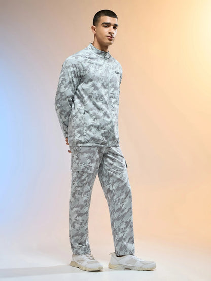 Technosport Printed Slim Fit Mock Neck Jacket with TS FLEXI For Men OR-92 (Grey Boscage)