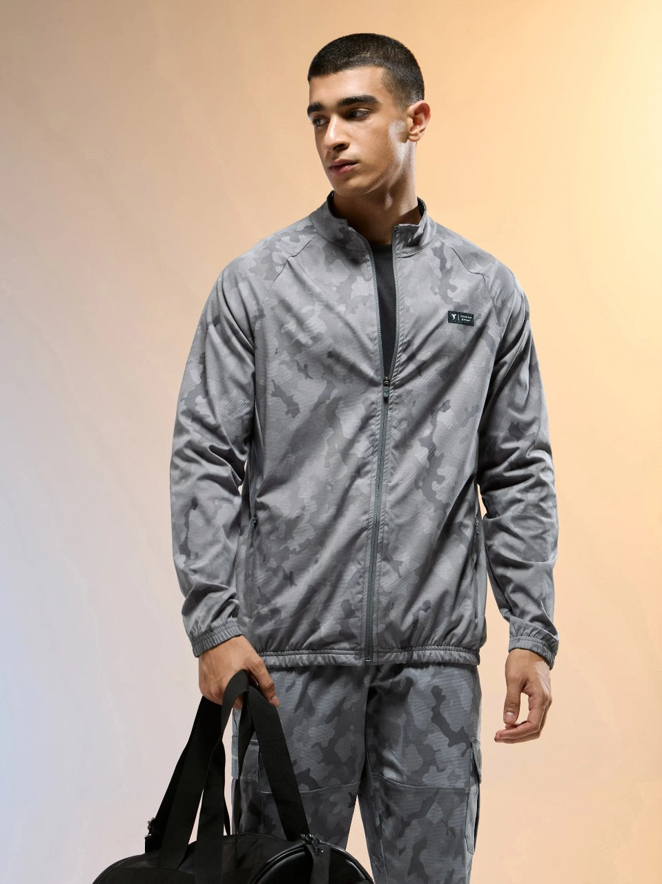 Technosport Printed Slim Fit Mock Neck Jacket with TS FLEXI For Men OR-92 (Grey Mist)