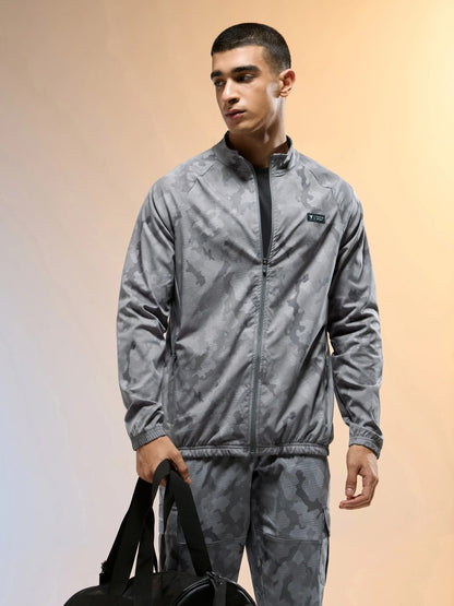 Technosport Printed Slim Fit Mock Neck Jacket with TS FLEXI For Men OR-92 (Grey Mist)