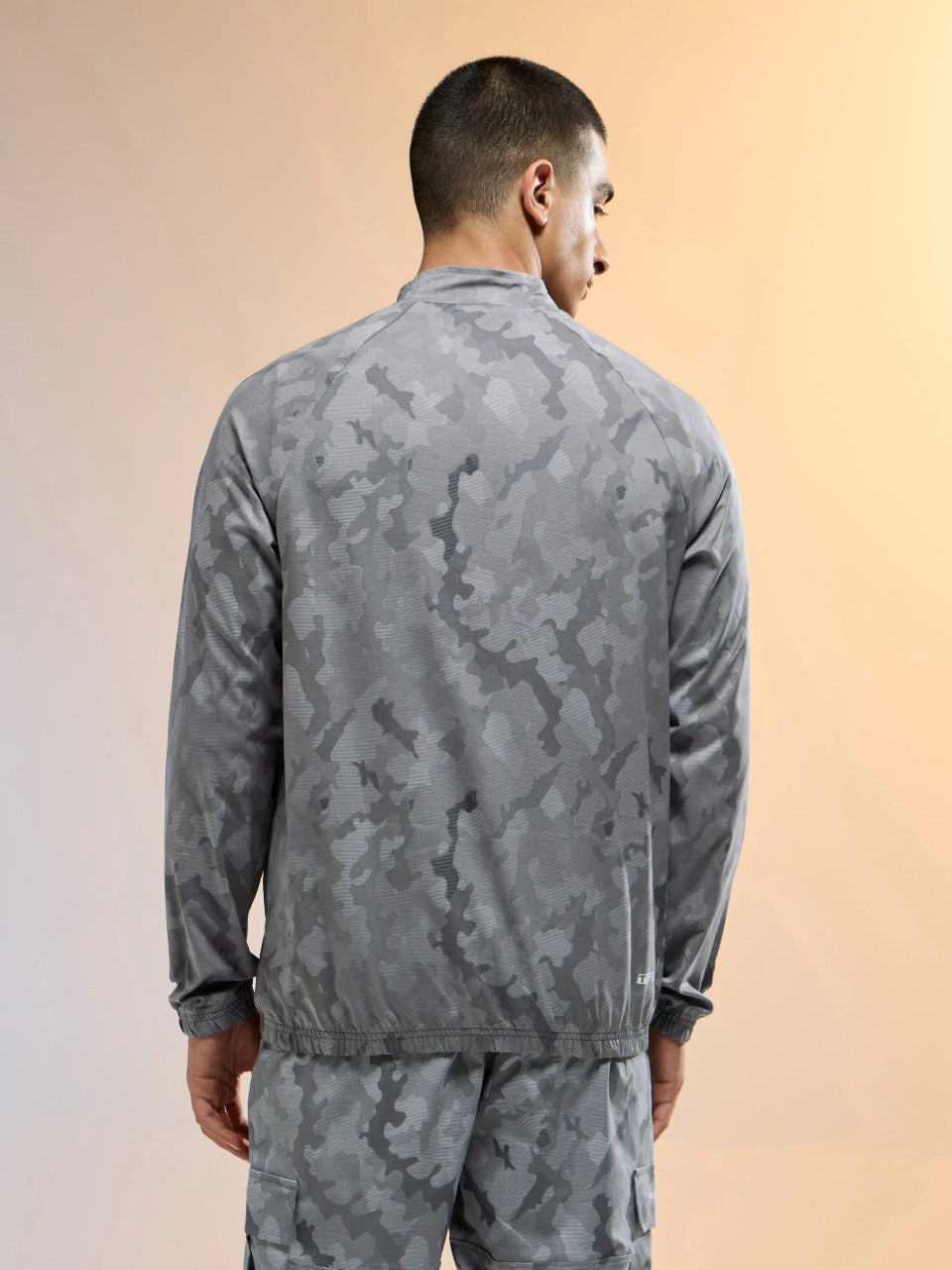 Technosport Printed Slim Fit Mock Neck Jacket OR-92 - Grey Mist
