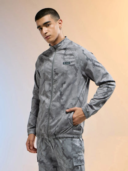 Technosport Printed Slim Fit Mock Neck Jacket OR-92 - Grey Mist