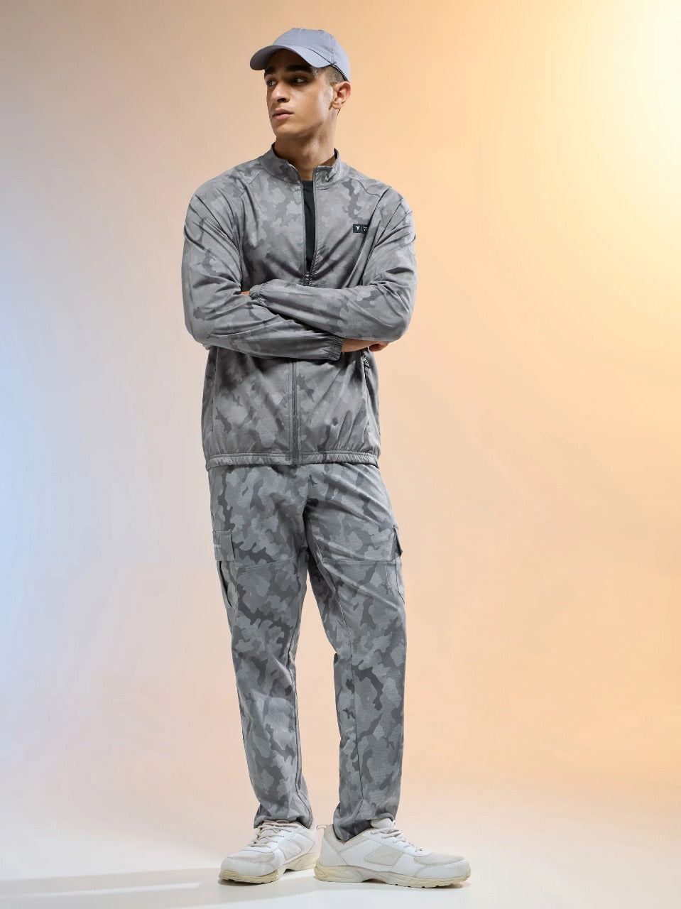 Technosport Printed Slim Fit Mock Neck Jacket with TS FLEXI For Men OR-92 (Grey Mist)