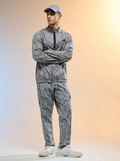 Technosport Printed Slim Fit Mock Neck Jacket with TS FLEXI For Men OR-92 (Grey Mist)