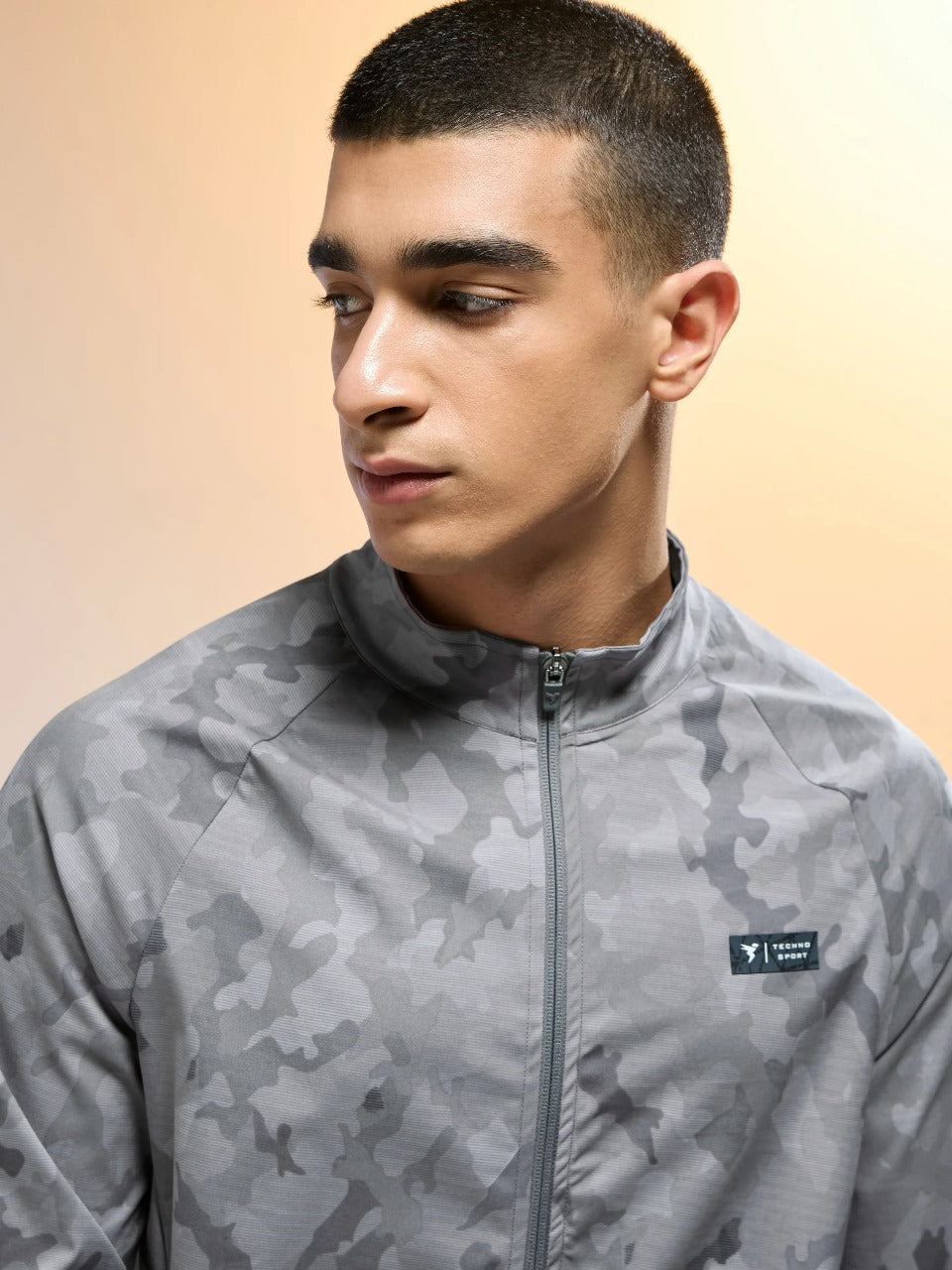 Technosport Printed Slim Fit Mock Neck Jacket with TS FLEXI For Men OR-92 (Grey Mist)