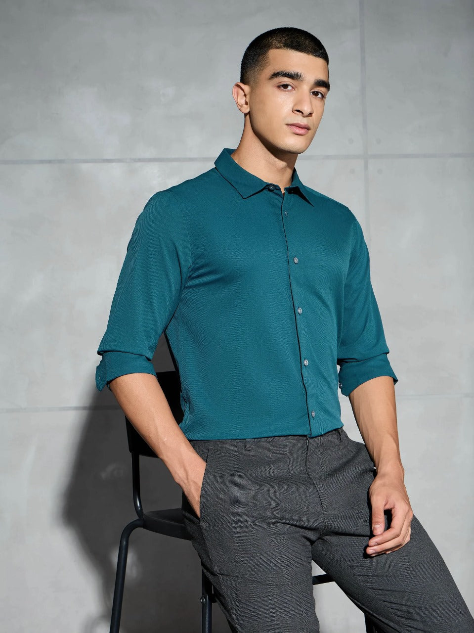 Technosport Solid Slim Fit Spread Collar Shirt P-823 - Gulf Coast