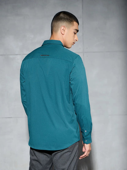 Technosport Solid Slim Fit Spread Collar Shirt with TS LYTRA For Men P-823 (Gulf Coast)