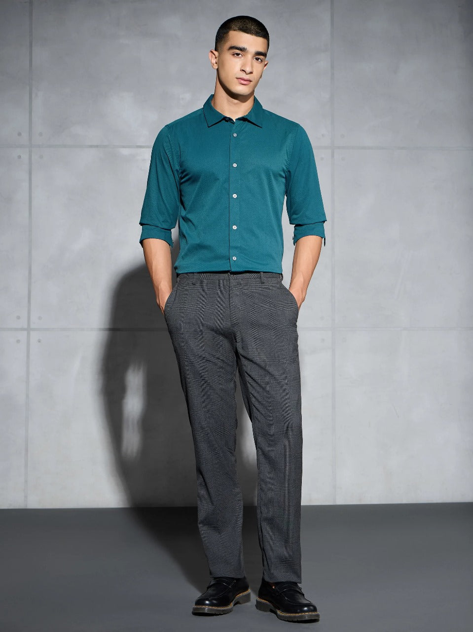 Technosport Solid Slim Fit Spread Collar Shirt P-823 - Gulf Coast