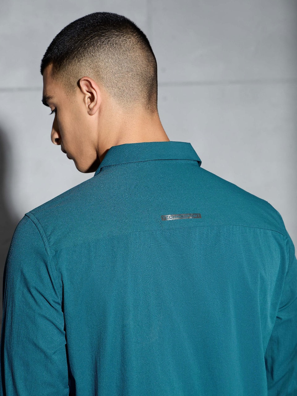 Technosport Solid Slim Fit Spread Collar Shirt with TS LYTRA For Men P-823 (Gulf Coast)