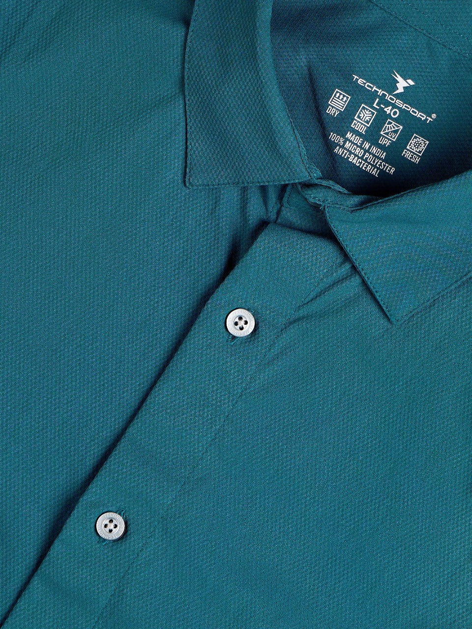 Technosport Solid Slim Fit Spread Collar Shirt with TS LYTRA For Men P-823 (Gulf Coast)