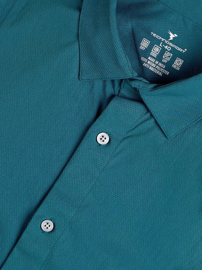 Technosport Solid Slim Fit Spread Collar Shirt with TS LYTRA For Men P-823 (Gulf Coast)
