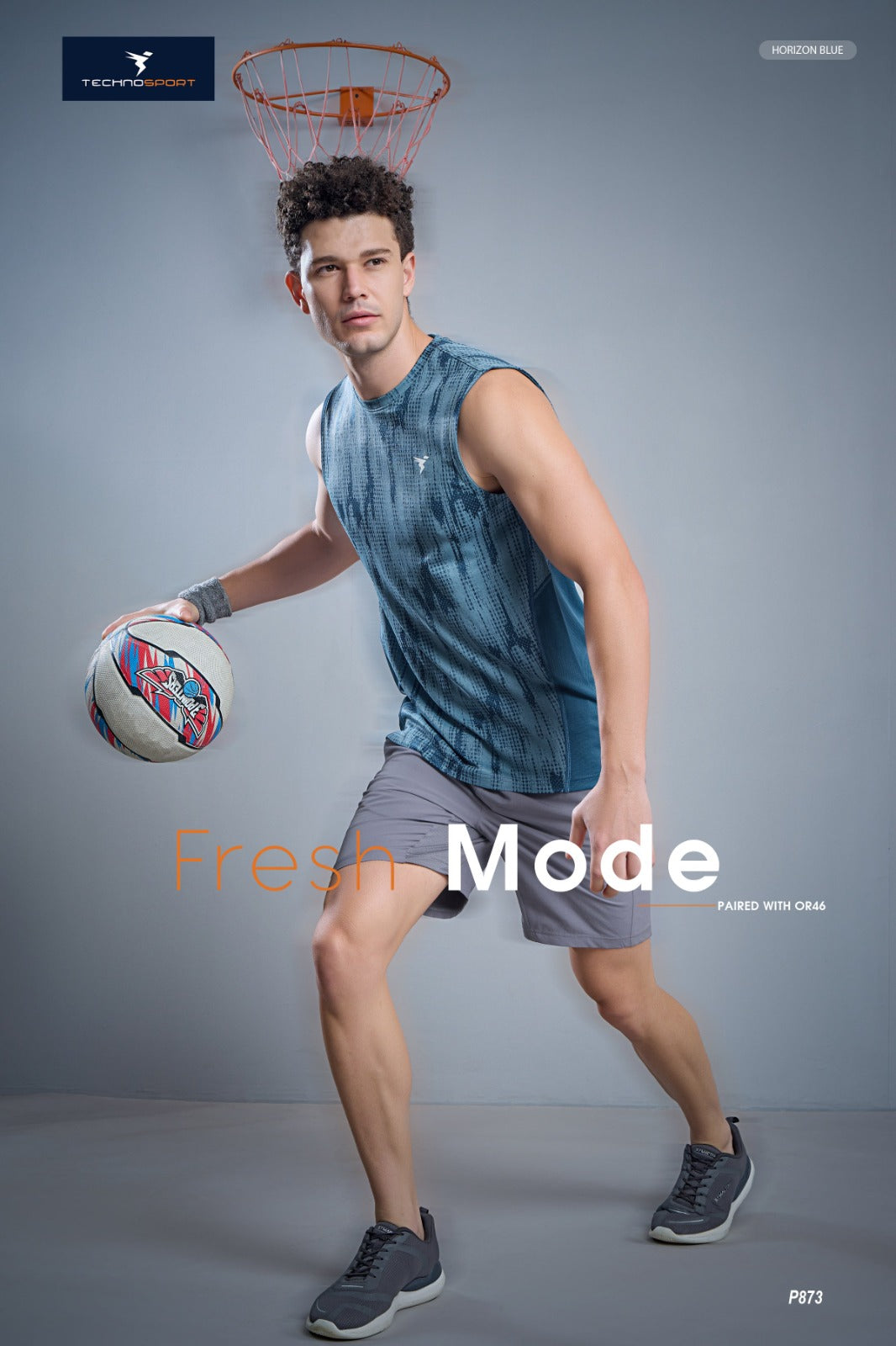 TechnoSport Sublimation U Neck Sleeveless Dry Fit Sando for Men P-873 - Horion Blue