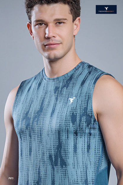 TechnoSport Sublimation U Neck Sleeveless Dry Fit Sando for Men P-873 - Horion Blue