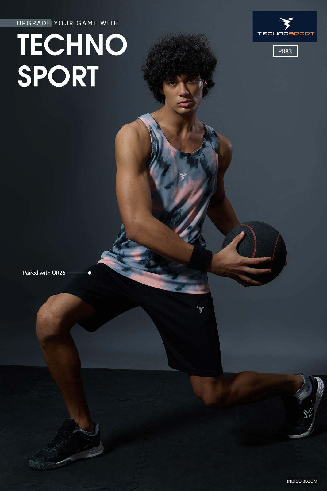 TechnoSport Sublimation U Neck Sleeveless Dry Fit Sando for Men P-883 - Indigo Bloom