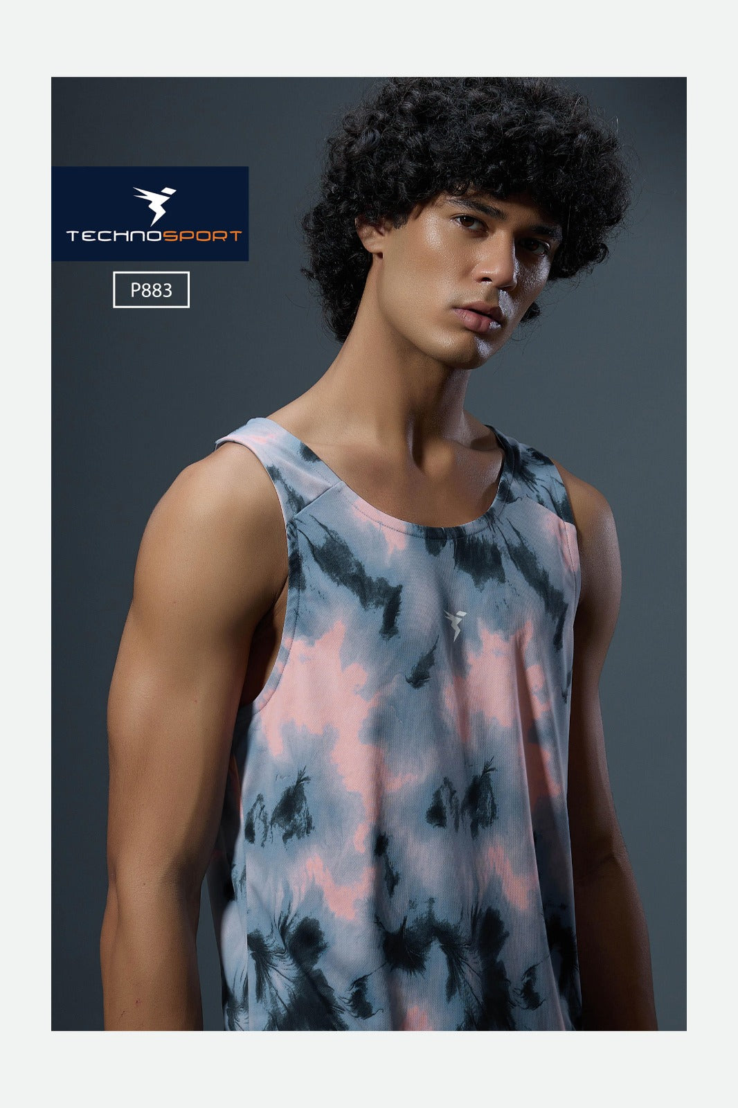 TechnoSport Sublimation U Neck Sleeveless Dry Fit Sando for Men P-883 - Indigo Bloom