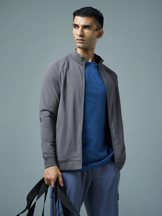 Technosport Solid Slim Fit Mock Neck Jacket For Men PM-98 (Iron Grey)