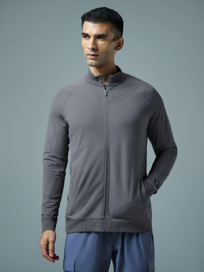 Technosport Solid Slim Fit Mock Neck Jacket For Men PM-98 (Iron Grey)