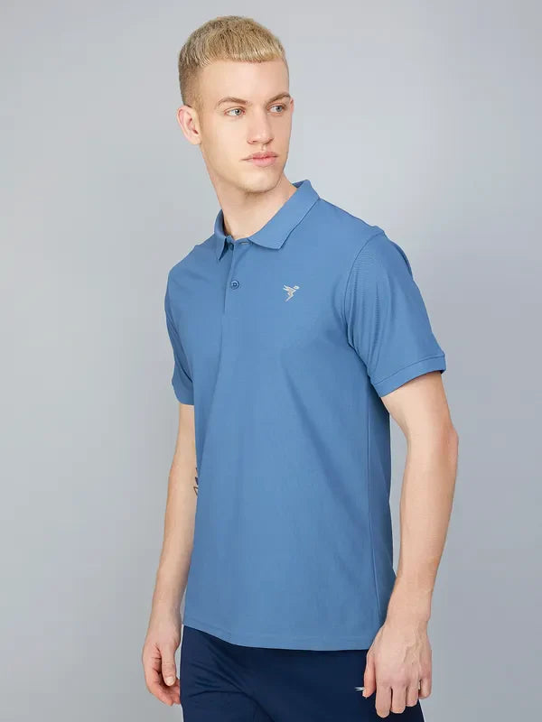 TechnoSport Polo Neck Half Sleeve Dry Fit T Shirt for Men OR-11 (Lechen Blue)