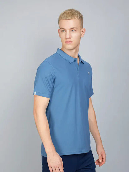 TechnoSport Polo Neck Half Sleeve Dry Fit T Shirt for Men OR-11 (Lechen Blue)