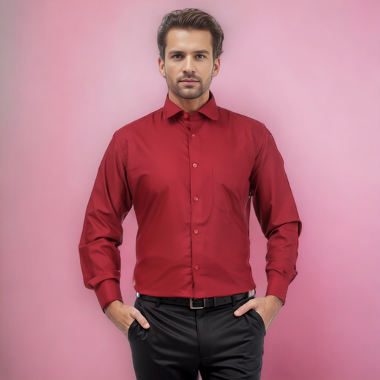 Men's Formal Shirt Blend Cotton Regular Fit Maroon