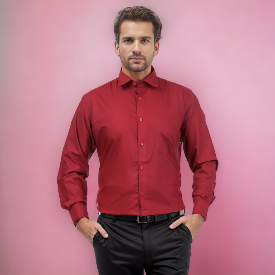Men's Formal Shirt Blend Cotton Regular Fit - Maroon