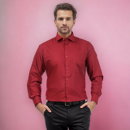 Men's Formal Shirt Blend Cotton Regular Fit - Maroon