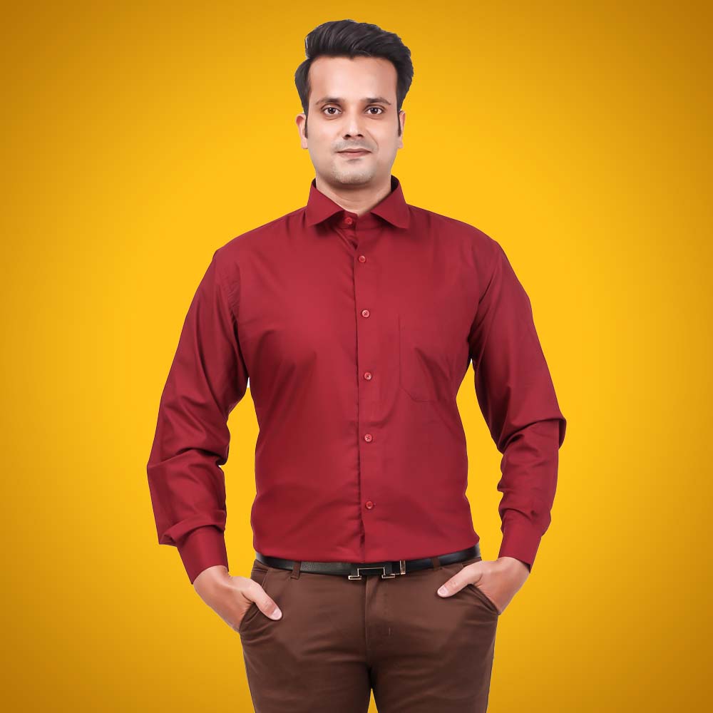 Men's Formal Shirt Blend Cotton Regular Fit - Maroon