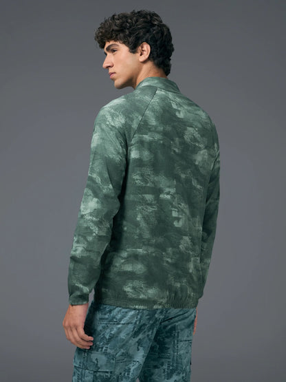 Technosport Printed Slim Fit Mock Neck Jacket with TS FLEXI For Men OR-92 (Muted Green)