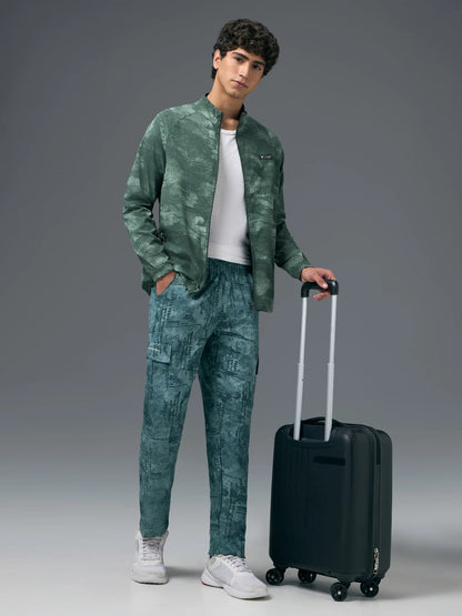 Technosport Printed Slim Fit Mock Neck Jacket with TS FLEXI For Men OR-92 (Muted Green)