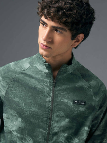Technosport Printed Slim Fit Mock Neck Jacket OR-92 - Muted Green