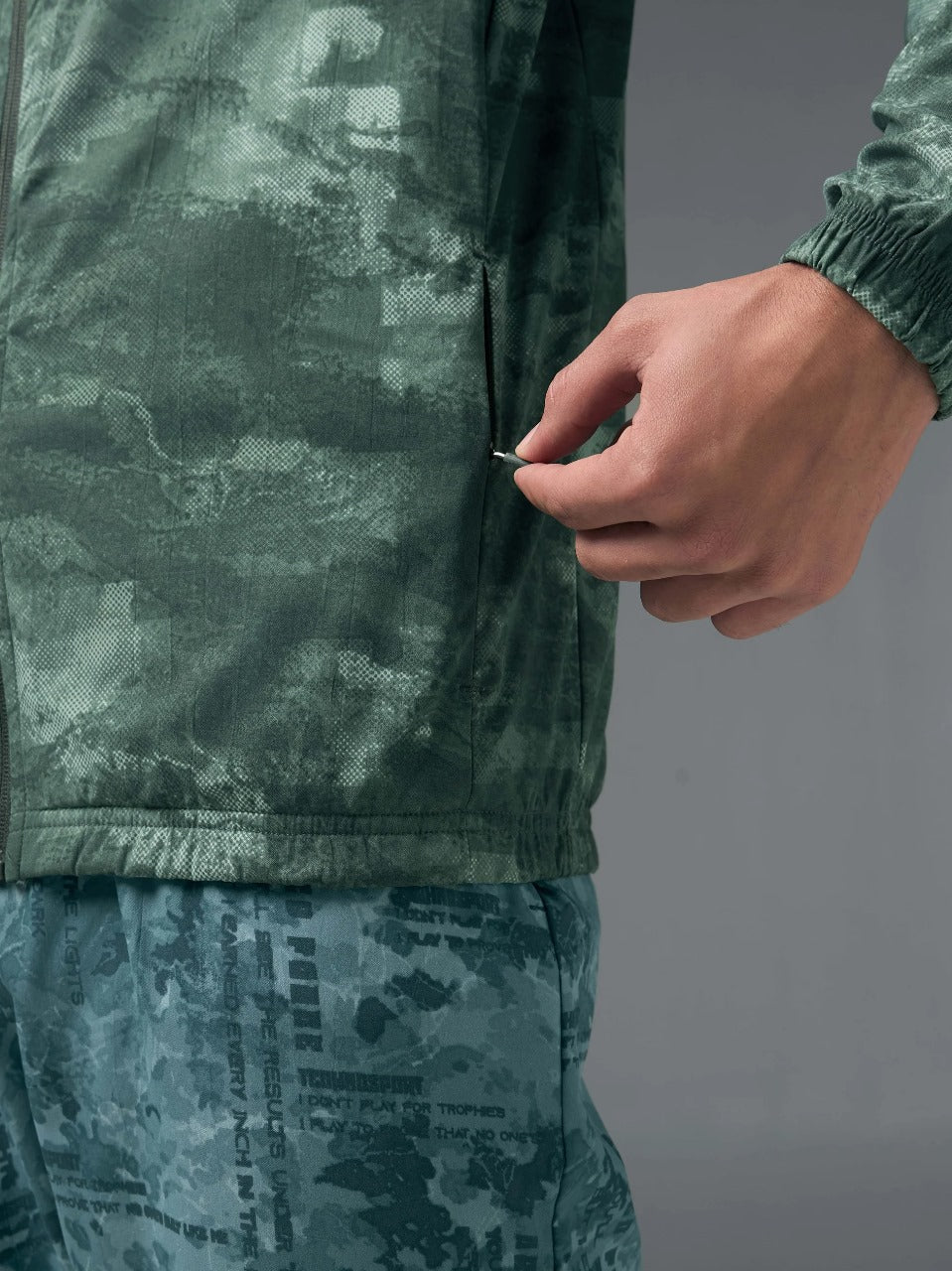 Technosport Printed Slim Fit Mock Neck Jacket with TS FLEXI For Men OR-92 (Muted Green)