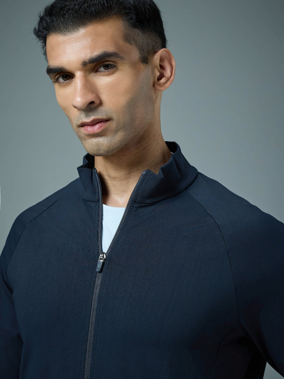 Technosport Solid Slim Fit Mock Neck Jacket For Men PM-98 (Navy Blue)