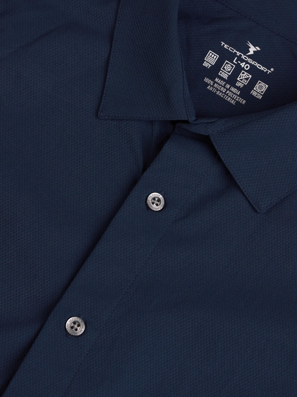 Technosport Solid Slim Fit Spread Collar Shirt with TS LYTRA For Men P-823 (Navy Blue)