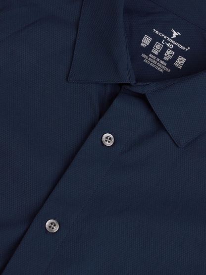 Technosport Solid Slim Fit Spread Collar Shirt with TS LYTRA For Men P-823 (Navy Blue)