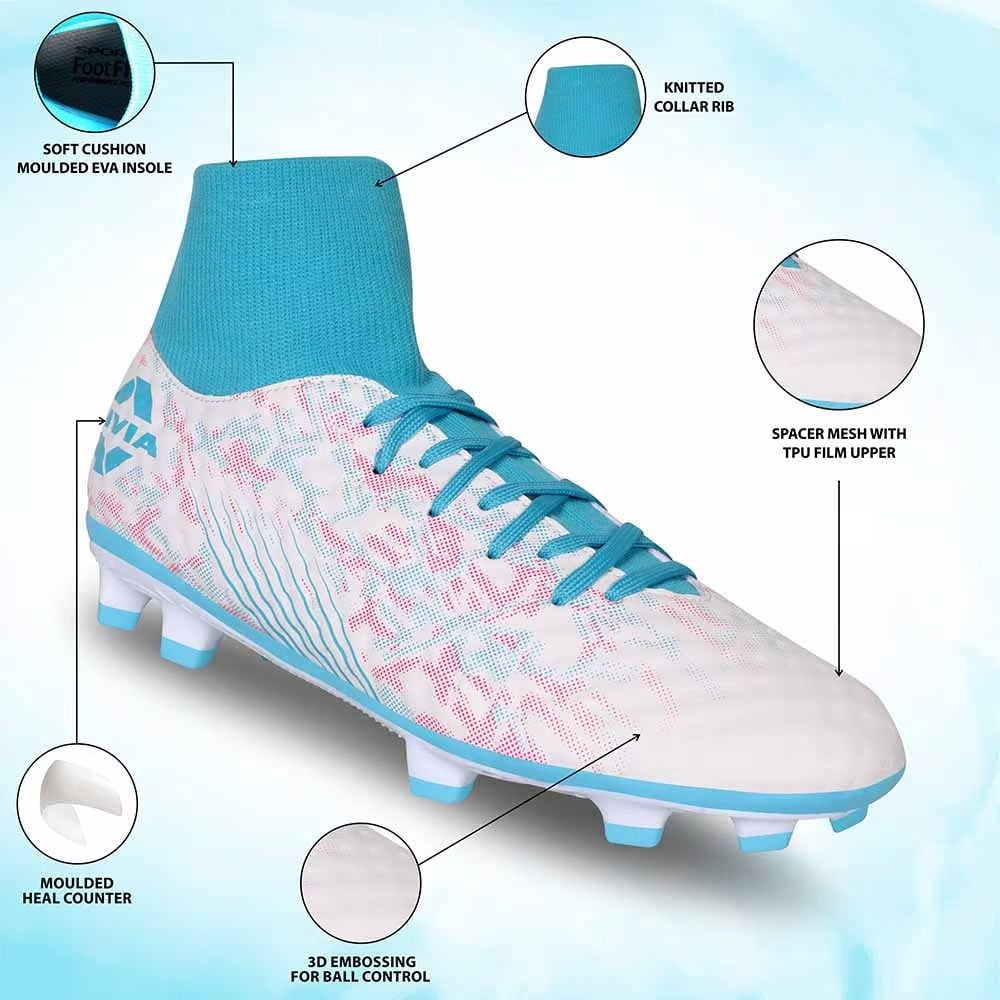 NIVIA Oslar Blade 3.0 Football Shoes for Men (White/Aqua)
