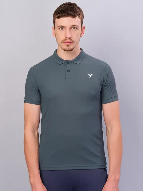 TechnoSport Polo Neck Half Sleeve Dry Fit T Shirt for Men OR-11 (North Atlantic)