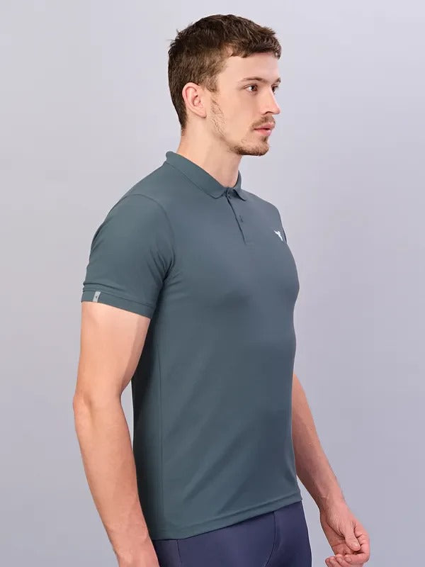 TechnoSport Polo Neck Half Sleeve Dry Fit T Shirt for Men OR-11 (North Atlantic)