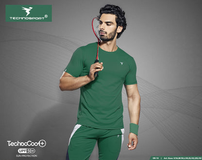 TechnoSport Crew Neck Half Sleeve Dry Fit T Shirt for Men OR-10 - Spruce Green