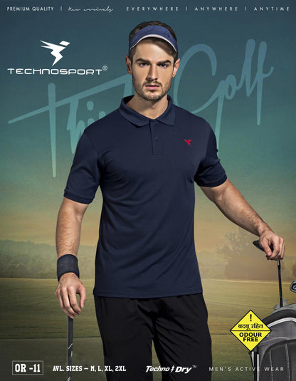 TechnoSport Polo Neck Half Sleeve Dry Fit T Shirt for Men OR-11 - Navy Blue