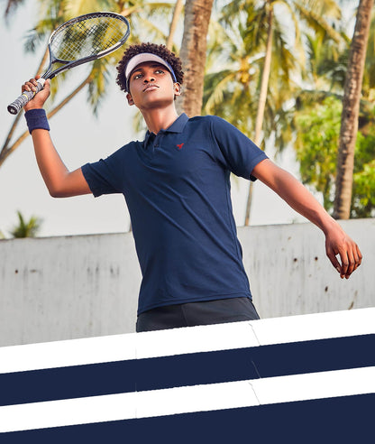TechnoSport Polo Neck Half Sleeve Dry Fit T Shirt for Men OR-11 - Navy Blue