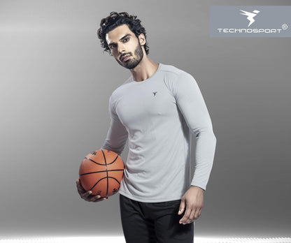 TechnoSport Crew Neck Full Sleeve Dry Fit T Shirt for Men OR-17 - Light Grey