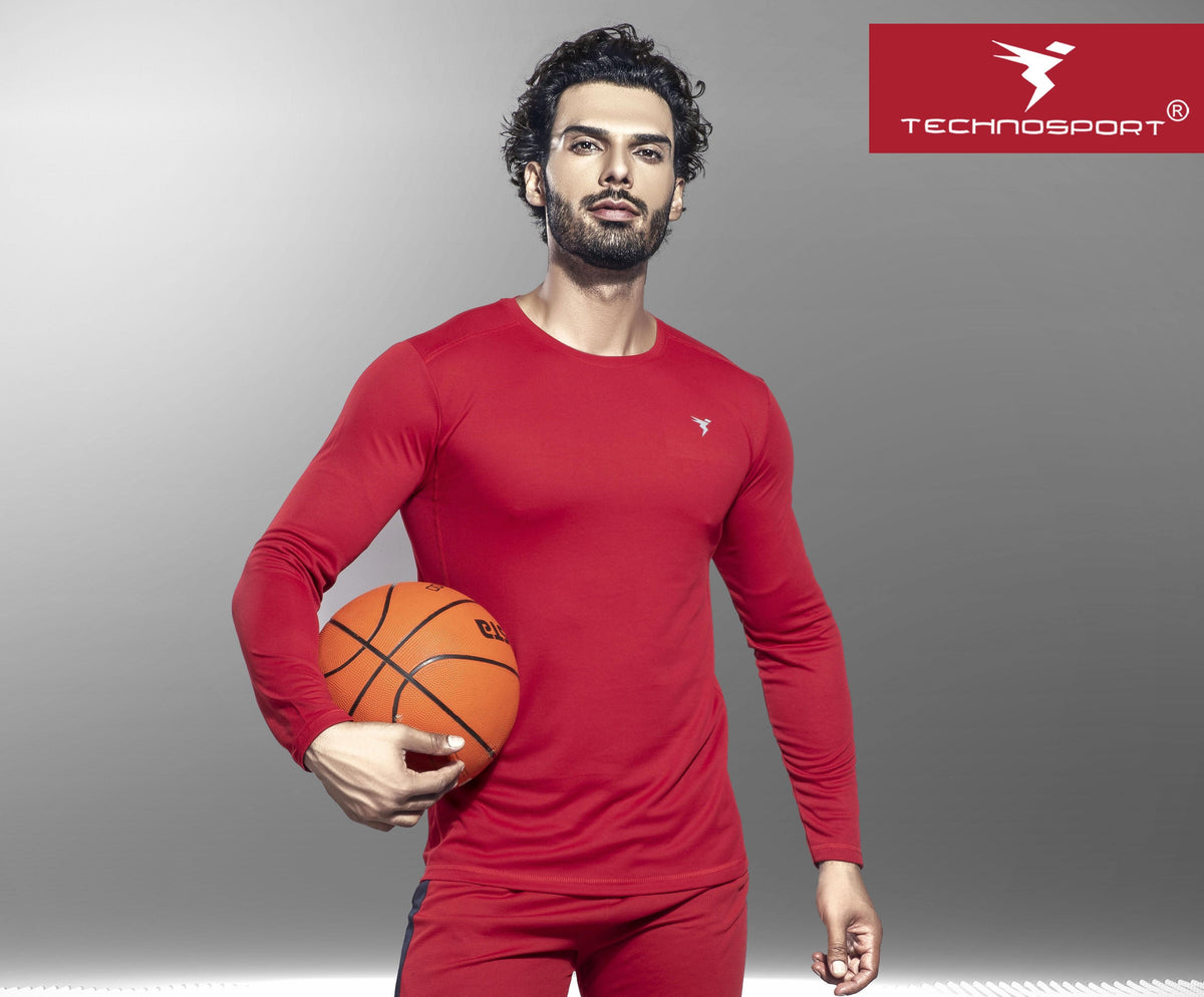 TechnoSport Crew Neck Full Sleeve Dry Fit T Shirt for Men OR-17 - Red