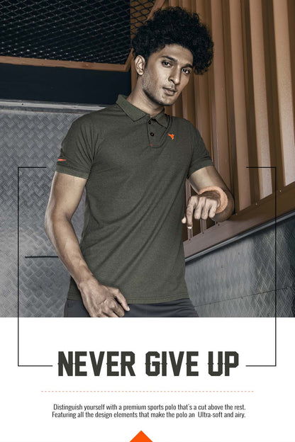 TechnoSport Polo Neck Half Sleeve Dry Fit T Shirt for Men OR-21 - Olive Green