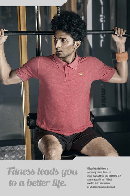 TechnoSport Polo Neck Half Sleeve Dry Fit T Shirt for Men OR-21 - Blush Red