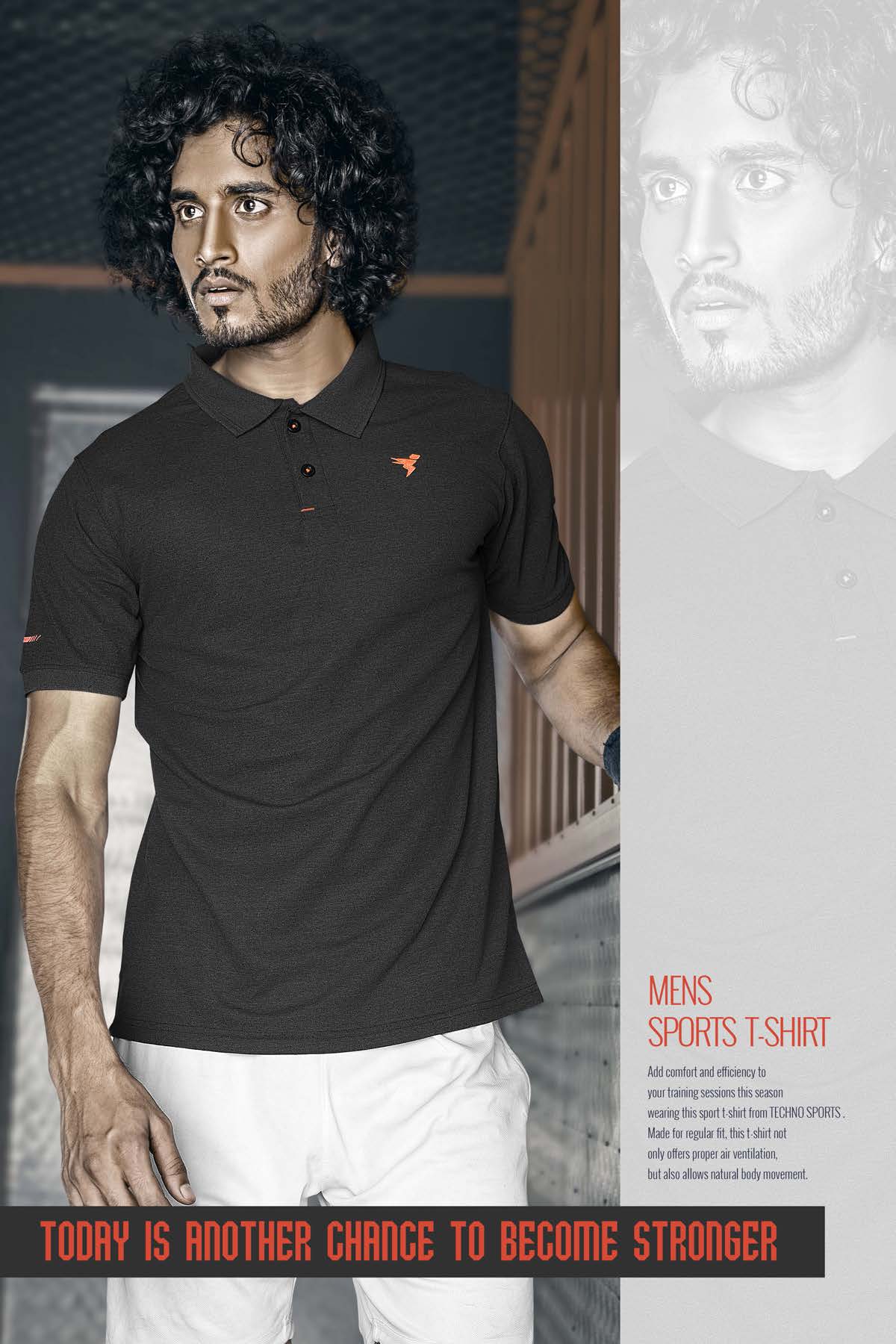 TechnoSport Polo Neck Half Sleeve Dry Fit T Shirt for Men OR-21 - Black
