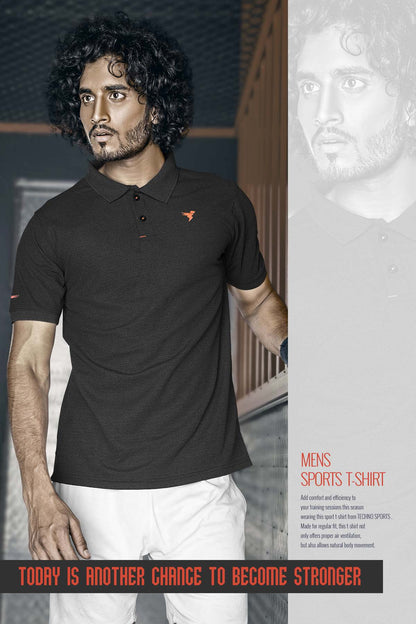 TechnoSport Polo Neck Half Sleeve Dry Fit T Shirt for Men OR-21 - Black